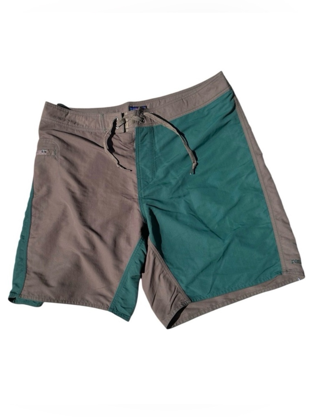 Patagonia Men's 35 Colorblock Board Shorts Green Gray Retro Technical Swim Trunk